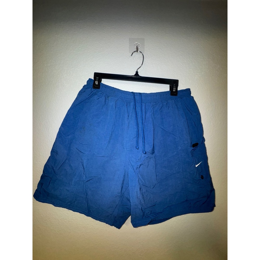 Vintage 90's Nike Swim Trunks Mens Large Blue Nylon Mesh Lined Cargo Pocket